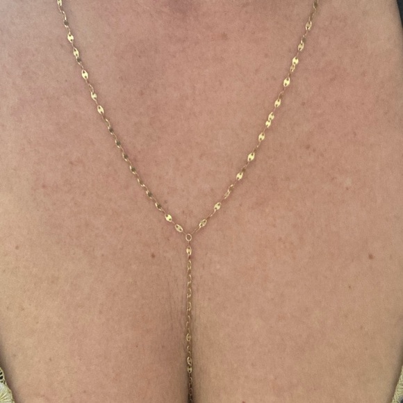 Celebrity Stylist Designed 14k Gold Minimalist Lariat Necklace Fine Jewelry - Picture 9 of 11